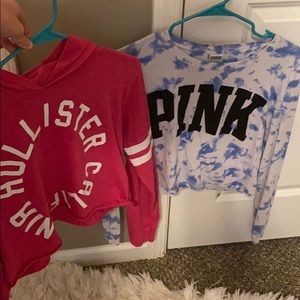 2 cropped shirts, from pink and hollister!